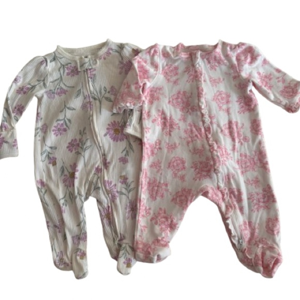 Little Me Floral Footies in Pink and Cream